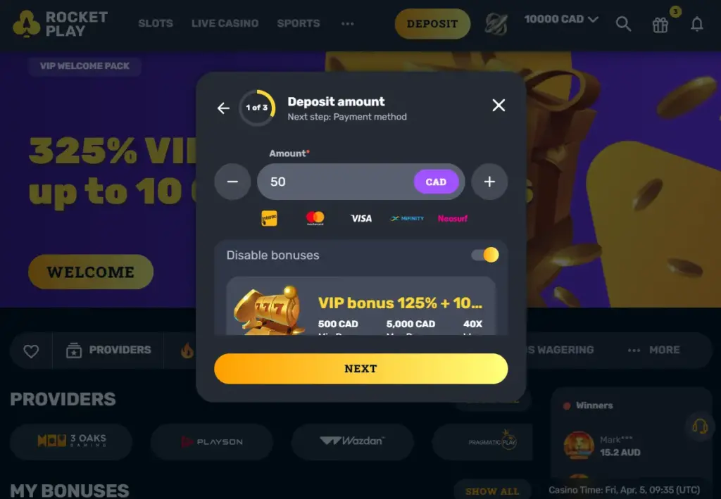 RocketPlay Deposit